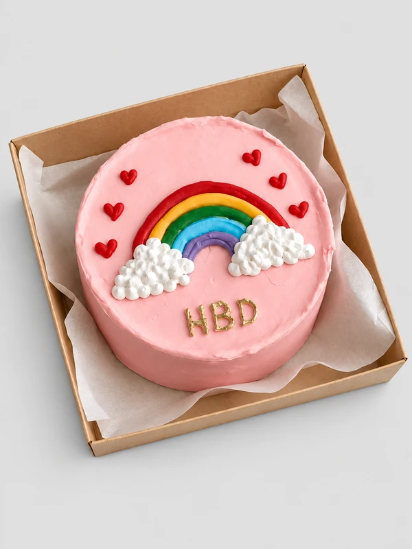 Бенто - торт "HBD с радугой" — Бенто-торт с дизайном как на фото.